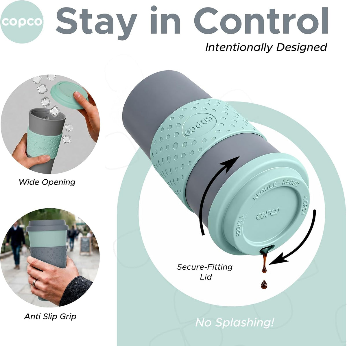 Copco Acadia Travel Mug with Lid, 16 Oz - Aqua & Gray, Set of 2
