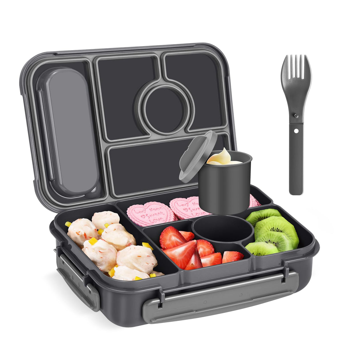 Amathley Bento Box Adult Lunch Box Kids,Lunch Containers for Adults/Kids/Toddler,5 Compartments Bento Lunch Box with Sauce Vontainers,Microwave & Dishwasher & Freezer Safe,BPA-Free (Red lily)