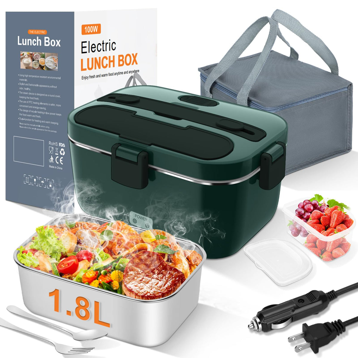 DUPASU Electric Lunch Box Food Warmer, 1.8L Heated Lunch Box for Adults