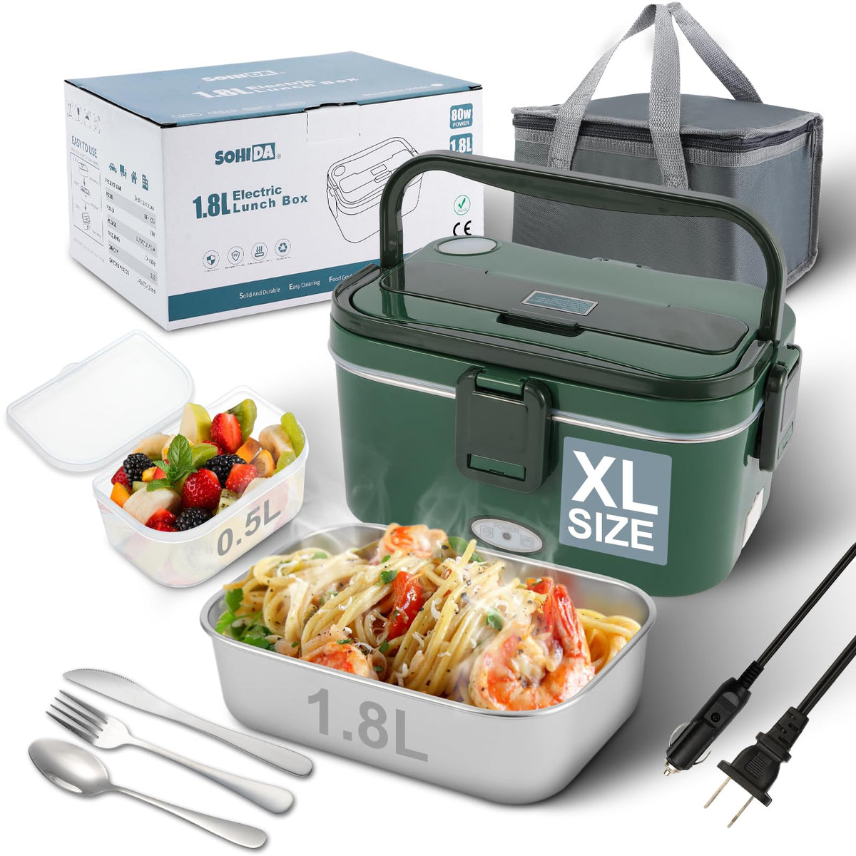 1.8L Heated Lunch Box for Men, Portable Food Warmer for Car/Truck/Office