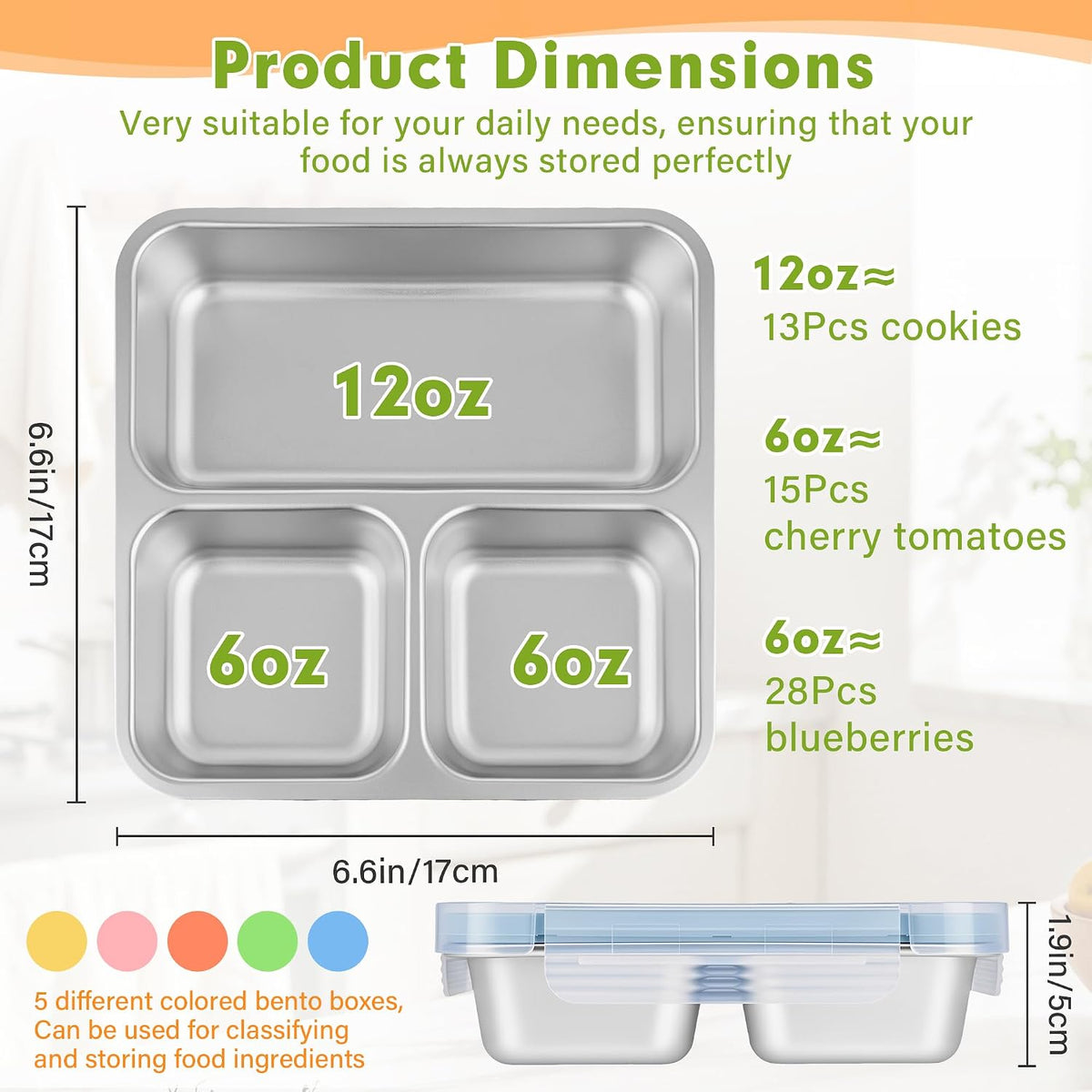 Stainless Steel Snack Container, 25oz Lunch Box, Meal Prep Box (Blue)