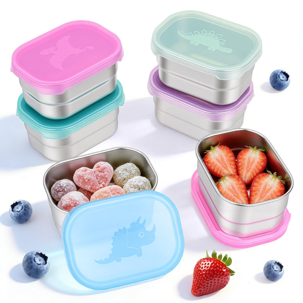Tanjiae 4Pack 8oz Small (1 CUP) Stainless Steel Snack Containers for Kids | Reusable Easy Open Toddler Snack Containers with Silicone Lids | Stackable Toddler Lunch Box for Daycare, School and Travel