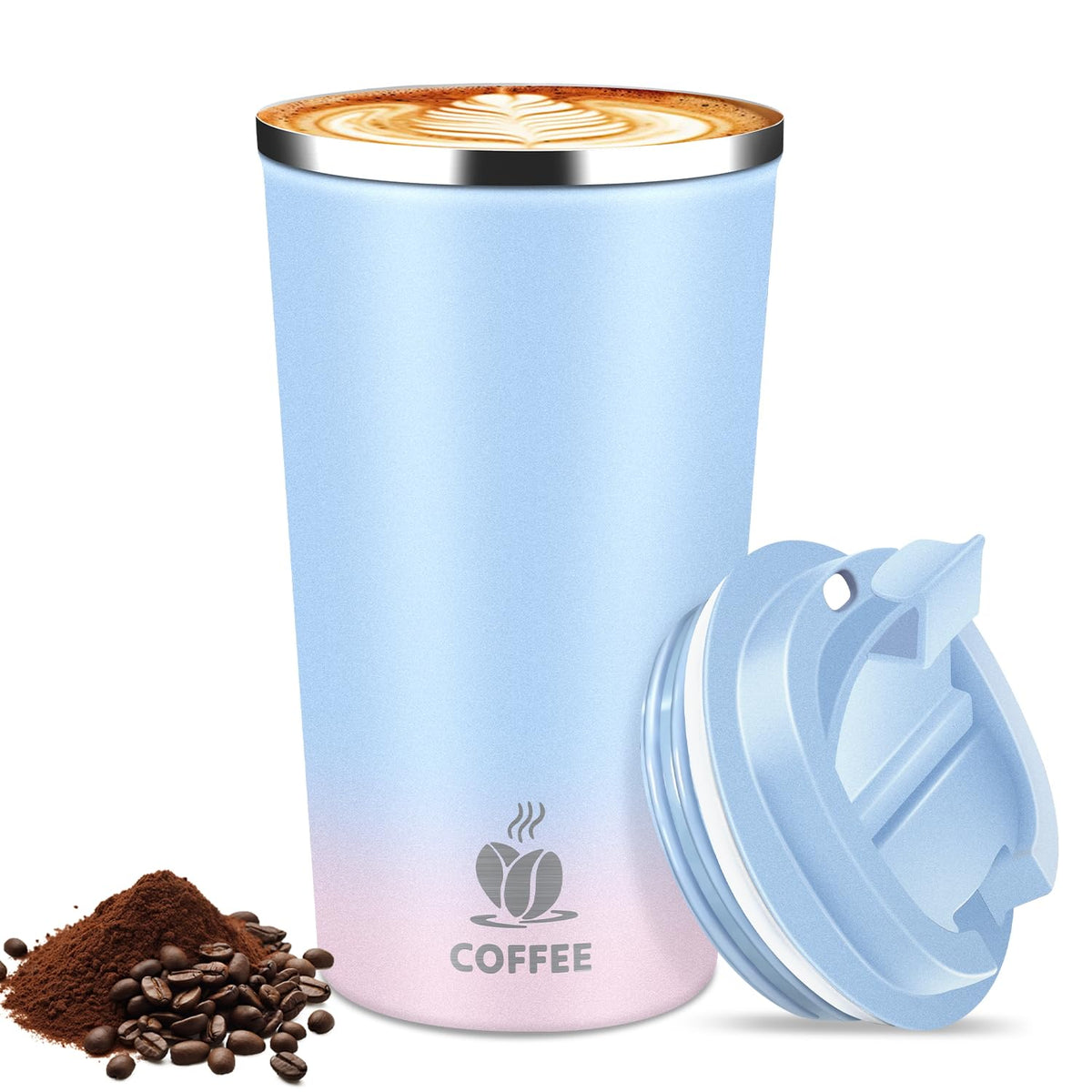 17oz Insulated Travel Coffee Mug with Flip Lid – Leakproof Stainless Steel Insulated Coffee Tumblers, Reusable Coffee Cup for Hot & Cold Drinks, Perfect for Camping & On-the-Go