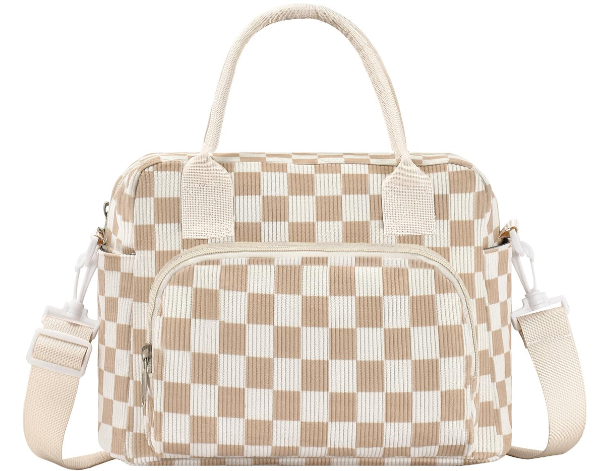 Lunch Bag Women Lunch Box for Women Adult Cute Insulated Lunch Bag Lager Cooler Lunch Tote Bags for Work Picnic (Beige-Brown Plaid)