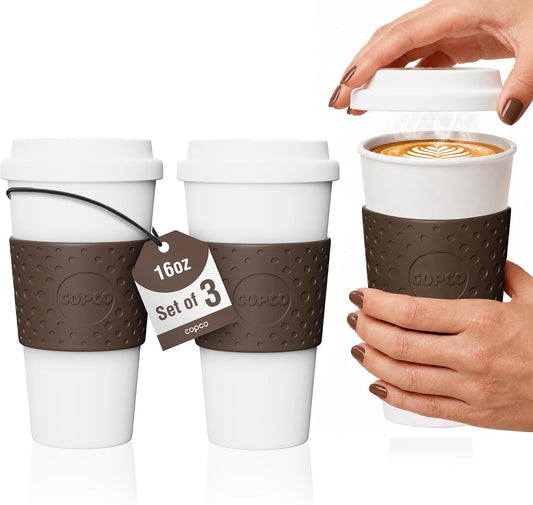 Copco 16oz Acadia Travel Mug, Set of 3 - Spill-Resistant (Brown)