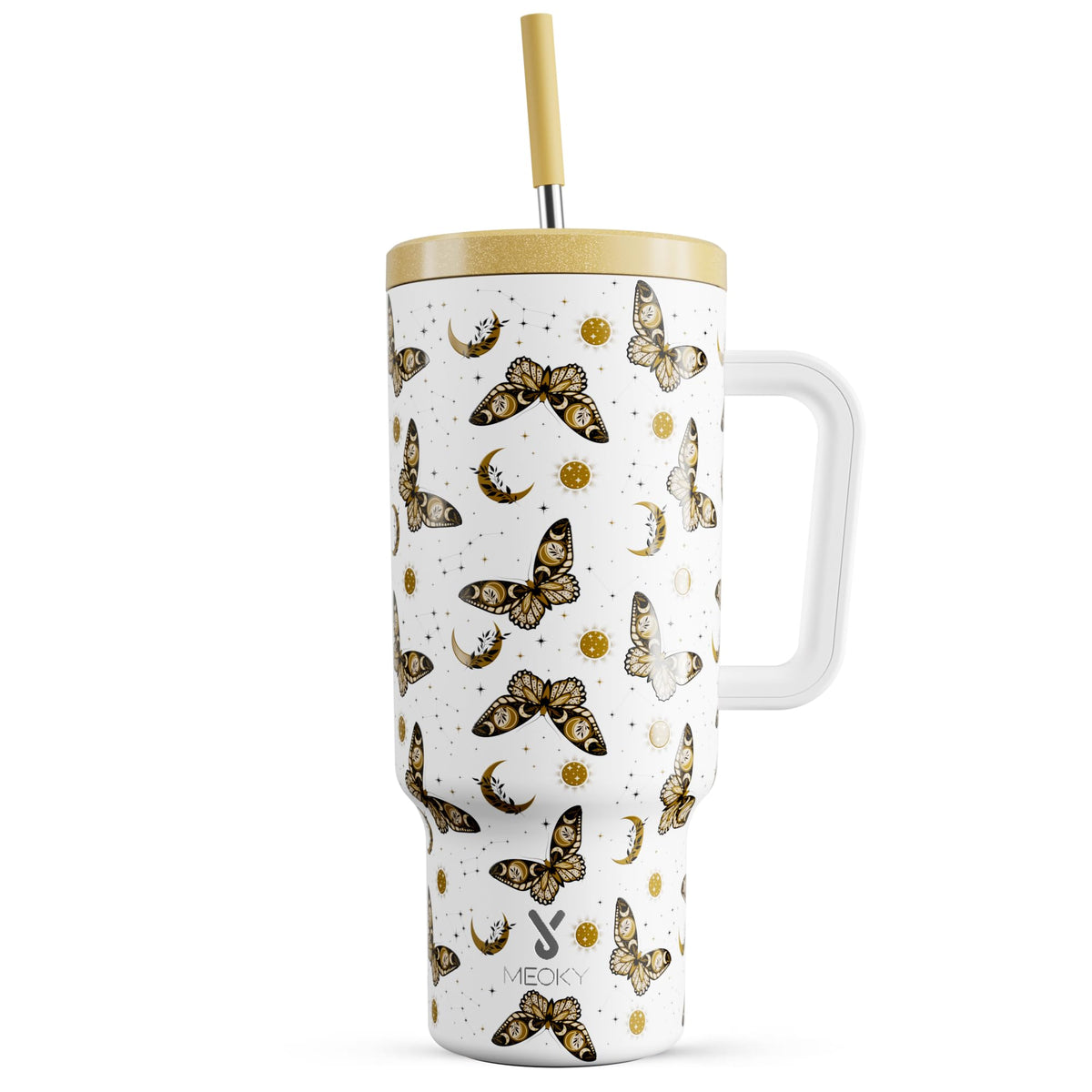Meoky 40oz Tumbler with Handle, Leak-proof Lid and Straw, Insulated Coffee Mug Stainless Steel Travel Mug, Keeps Cold for 34 Hours or Hot for 10 Hours (Night)