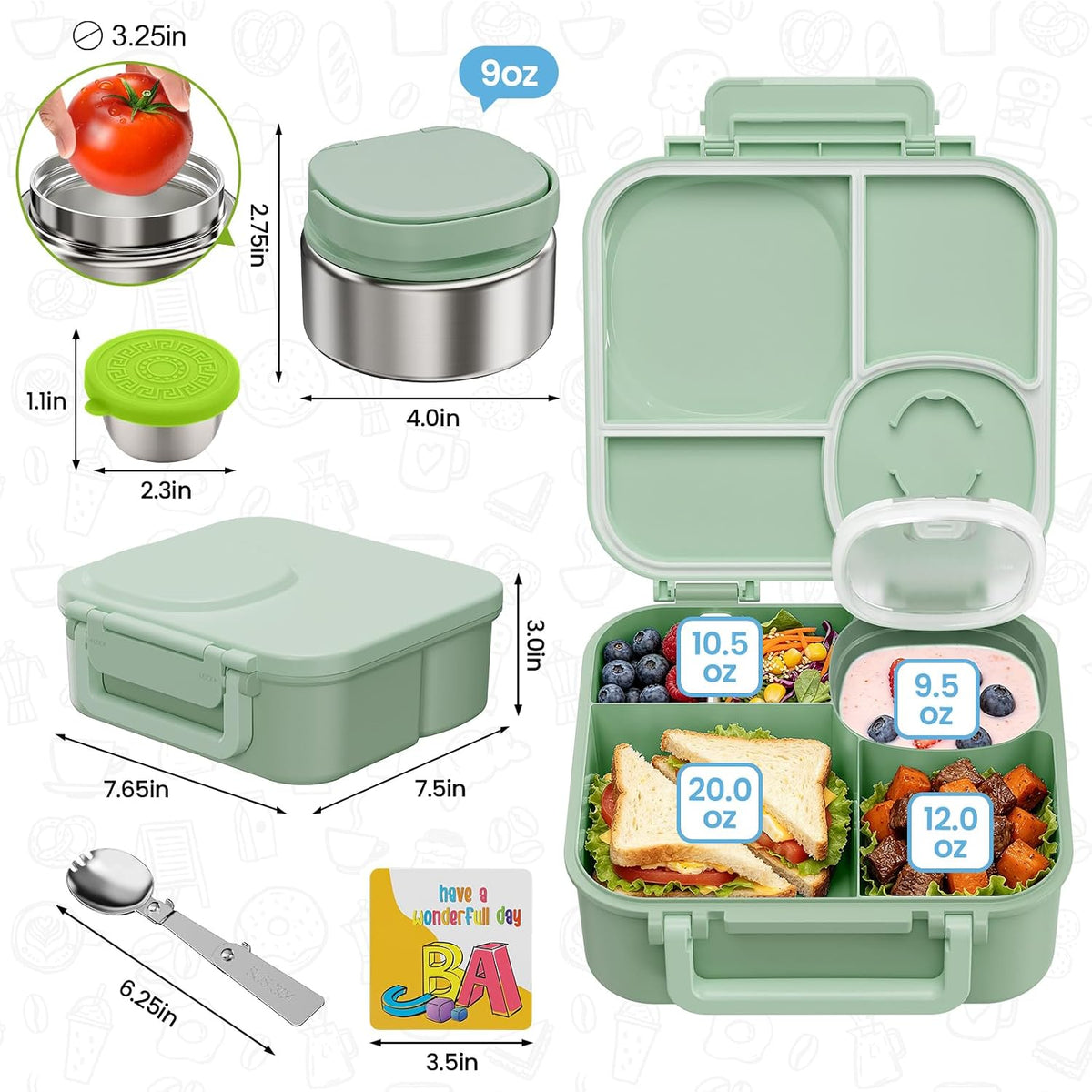 wiwens Kids Bento Lunch Box with Soup Thermo Food Lunch Container for Kid