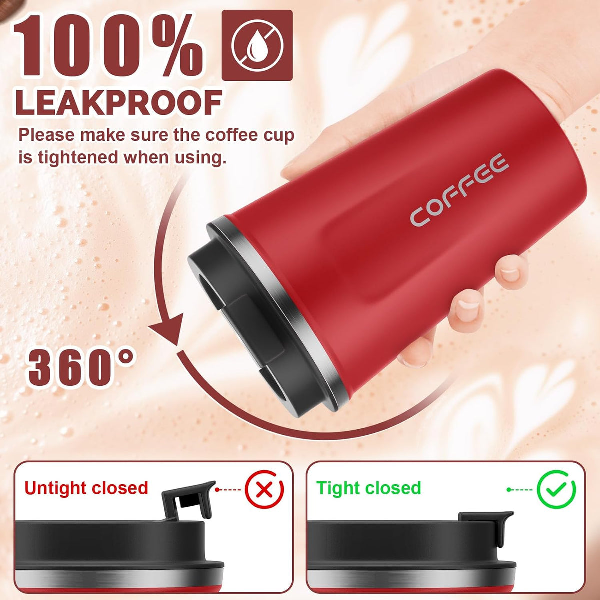 CS COSDDI 12 oz Coffee mug - Stainless Steel Coffee Cup with Leakproof Lid