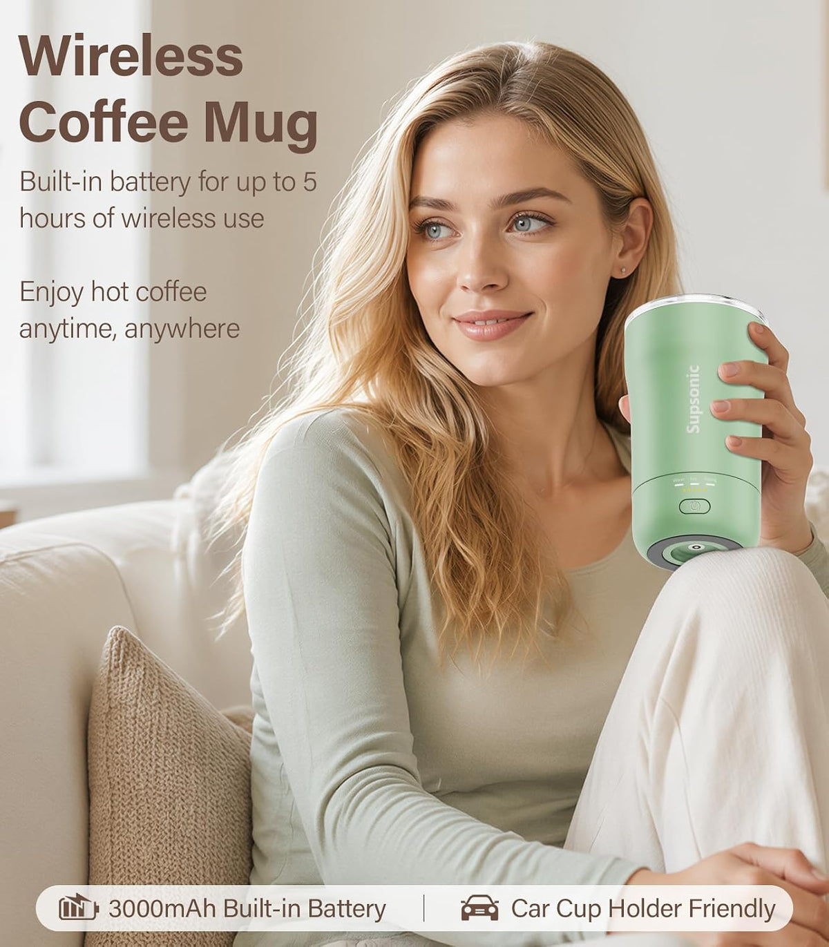 Supsonic Heated Coffee Mug, 14oz Smart Constant Temperature Travel Mug (S1)