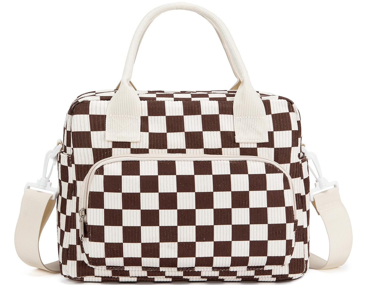 Lunch Bag Women Lunch Box for Women Adult Cute Insulated Lunch Bag Lager Cooler Lunch Tote Bags for Work Picnic (Beige-Brown Plaid)