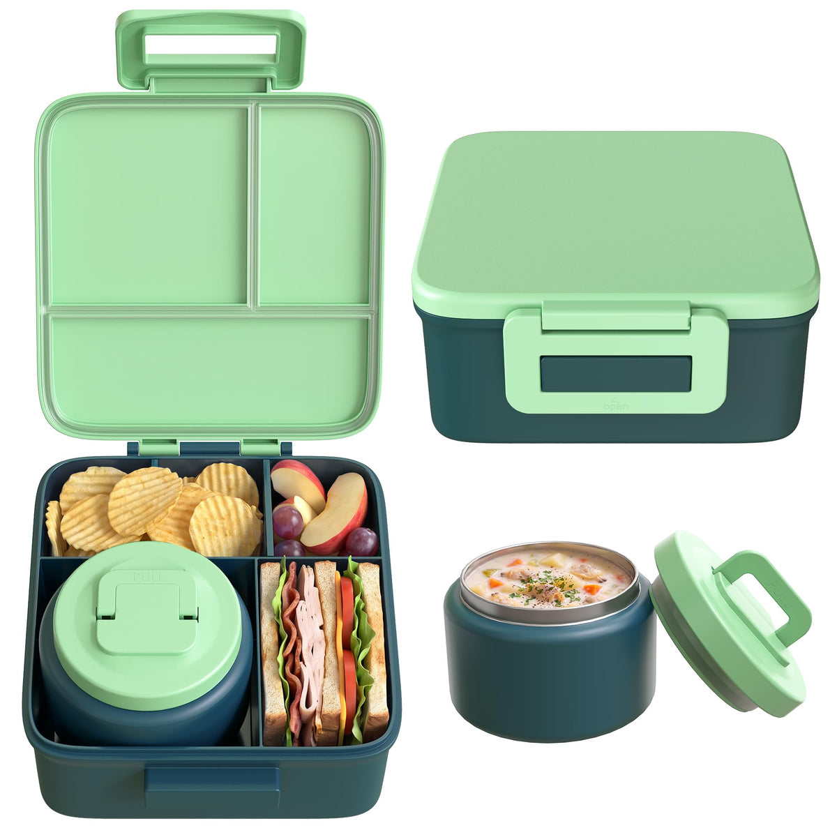 MAISON HUIS Bento Lunch Box with 8oz Soup Thermo, 5-Compartment Leak-Proof Container, Thermo Hot Food Jar and Insulated Lunch Bag, BPA Free,Travel, School