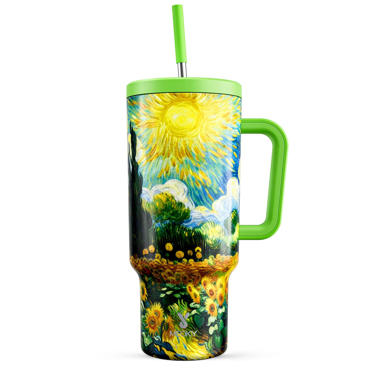 Meoky 40oz Tumbler with Handle, Leak-proof Lid and Straw, Insulated Coffee Mug Stainless Steel Travel Mug, Keeps Cold for 34 Hours or Hot for 10 Hours (Night)