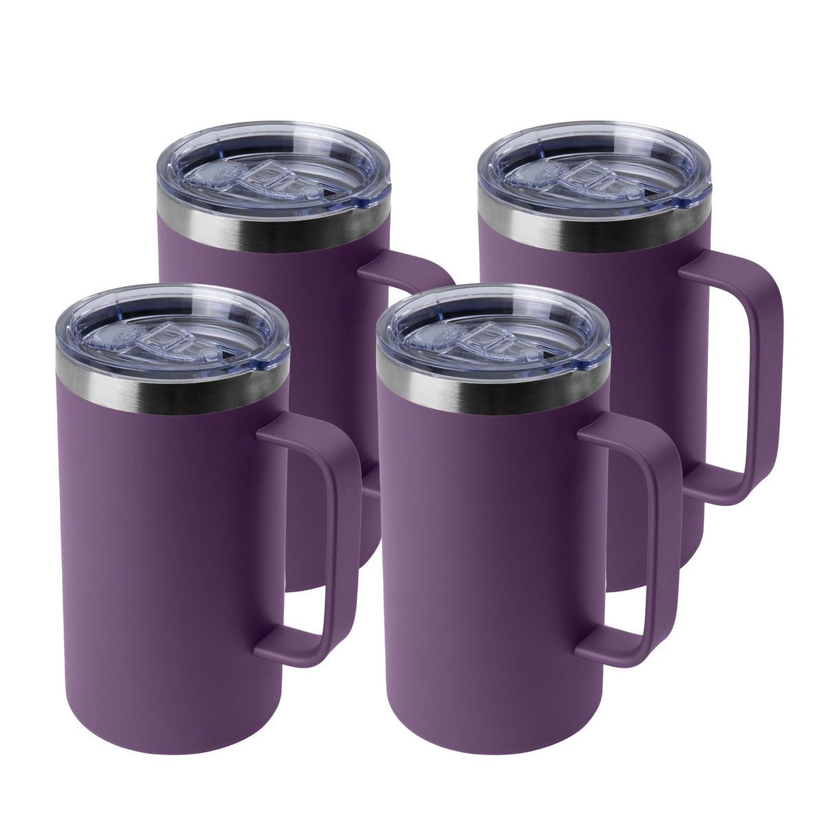 DOMICARE 24oz Mug with Handle and Lid, Stainless Steel Coffee Mug, Reusable Insulated Cup, Travel Mug with Handle, Double Wall Vacuum Coffee Tumbler for Men and Women, Dark Purple, Pack 1