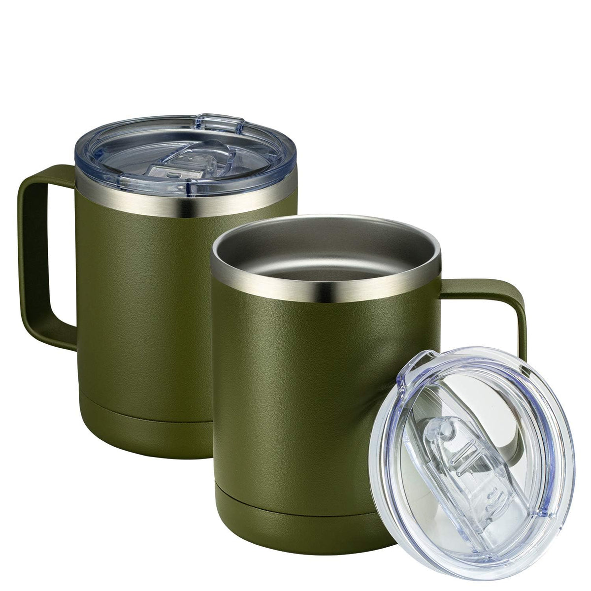 MEWAY 12oz Coffee Mug With Handle and Sliding Lid,Stainless Steel Travel Tumbler Cup with Handle,Double Wall Vacuum Insulated Camping Cup for Hot & Cold Drinks Tea (Lilac,Set of 1)