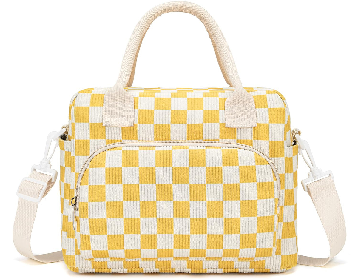 Lunch Bag Women Lunch Box for Women Adult Cute Insulated Lunch Bag Lager Cooler Lunch Tote Bags for Work Picnic (Beige-Brown Plaid)