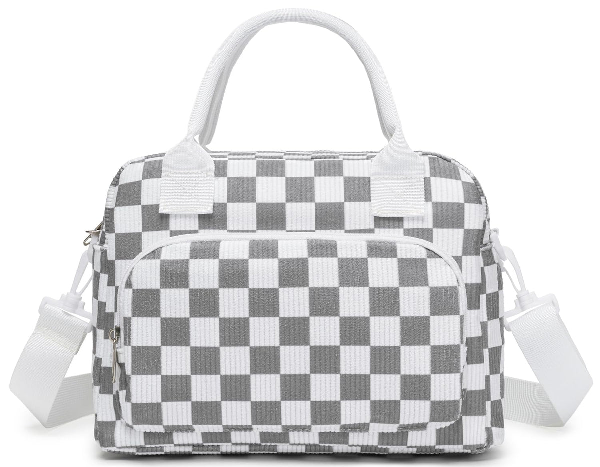 Lunch Bag Women Lunch Box for Women Adult Cute Insulated Lunch Bag Lager Cooler Lunch Tote Bags for Work Picnic (Beige-Brown Plaid)