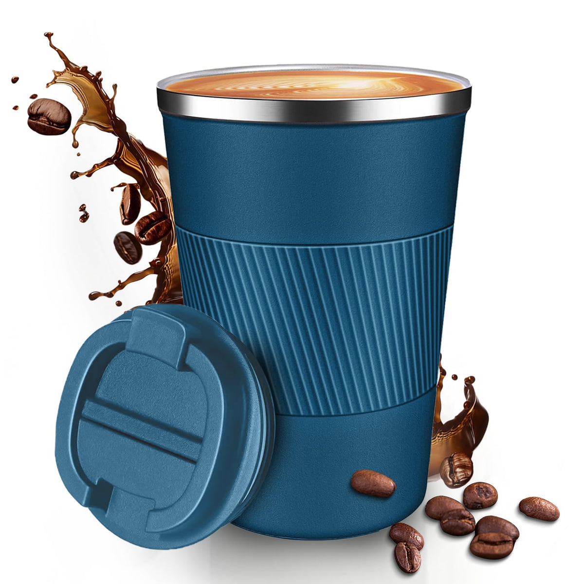 12OZ Travel Coffee Mug Insulated Coffee Cup with Spill Leak Proof Lid, Portable Stainless Steel Tumbler Reusable Hot and Cold Water Mug for Car, Daily, Camping-Black