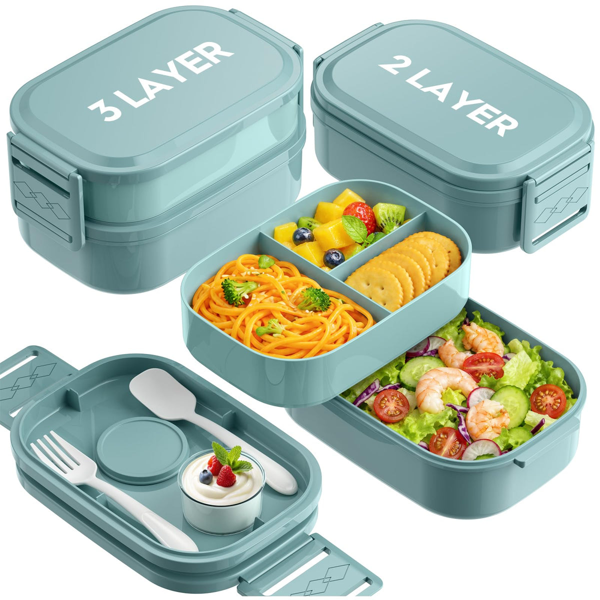 Bento Lunch Box, 65 oz 3-Tier Stackable Lunch Container, Adjustable 2/3 Tier Design, BPA-Free Food-Grade Plastic, Leakproof, Microwave & Dishwasher Safe, Pink