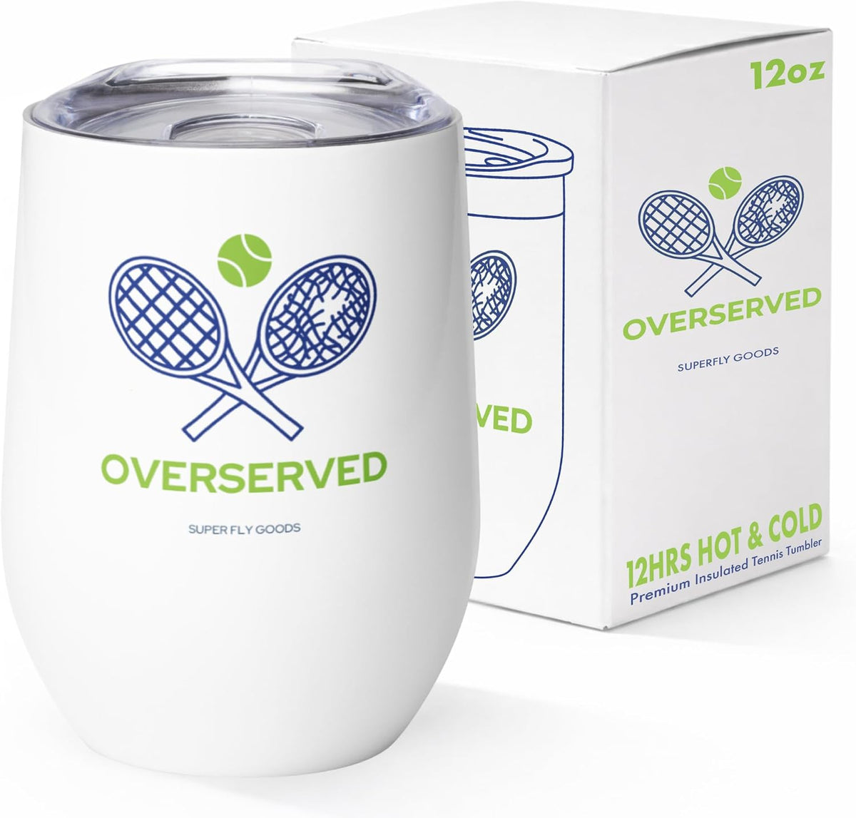 Super Fly Goods - 12 oz Tennis Mug – Insulated Stainless Steel Tumbler with Lid | Keeps Beverages Hot or Cold | Cool Gifts for Women, Dad & Players, Unique Gift Idea (Tennis)