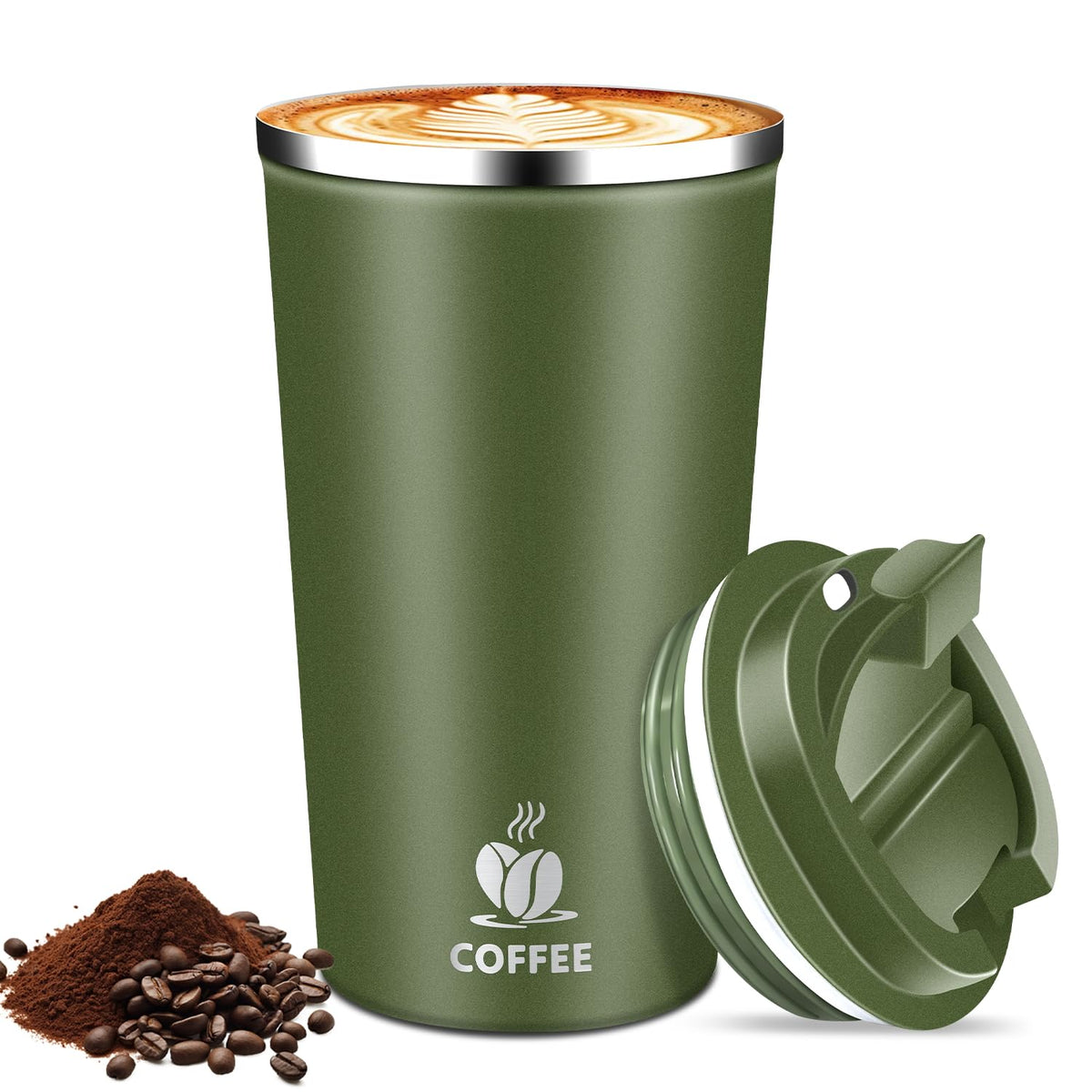 17oz Insulated Travel Coffee Mug with Flip Lid – Leakproof Stainless Steel Insulated Coffee Tumblers, Reusable Coffee Cup for Hot & Cold Drinks, Perfect for Camping & On-the-Go