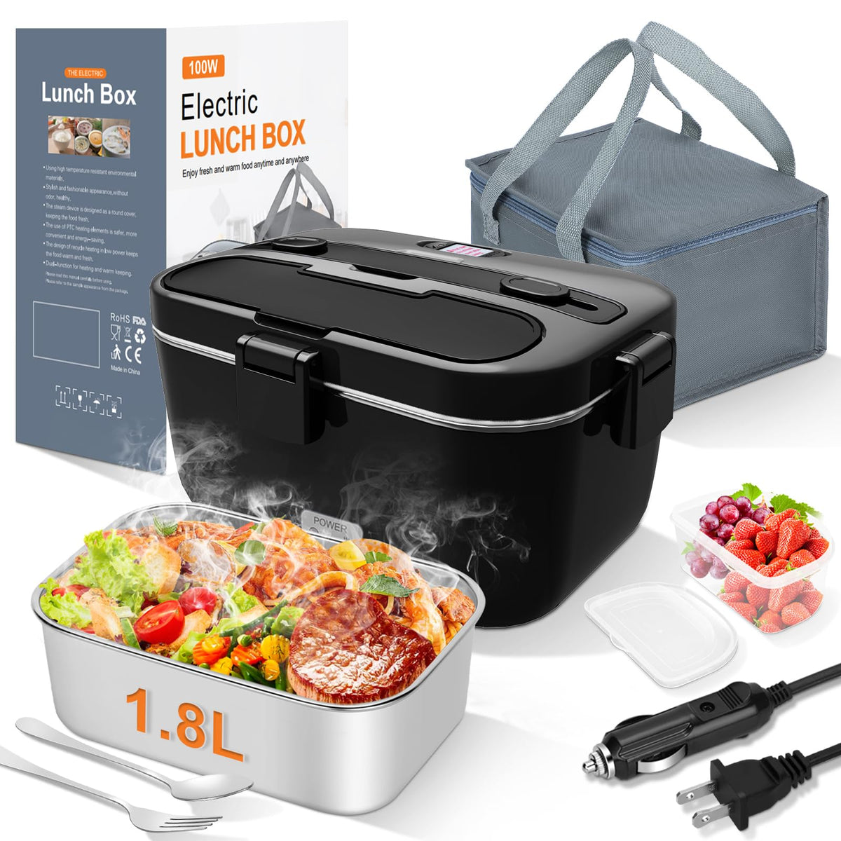 DUPASU Electric Lunch Box Food Warmer, 1.8L Heated Lunch Box for Adults
