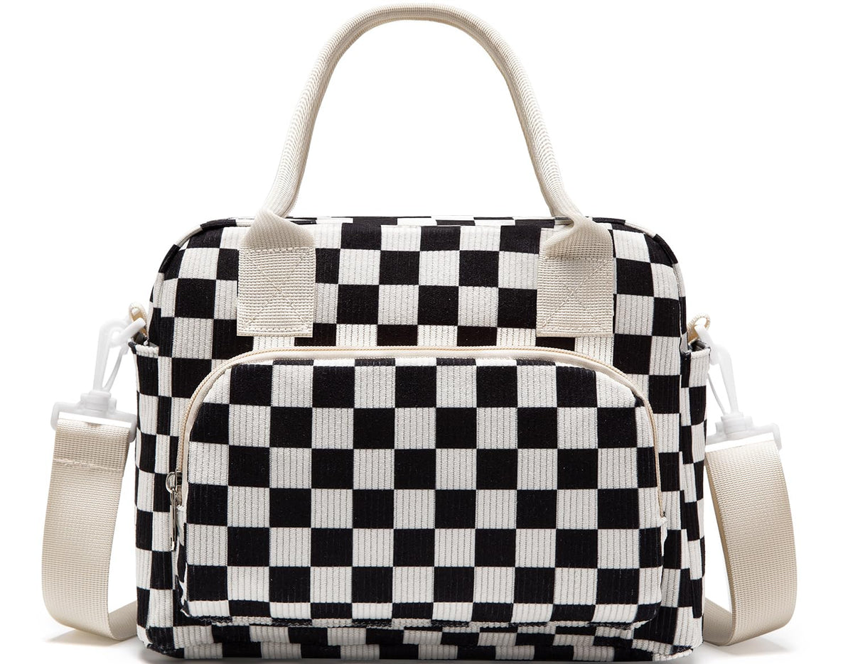 Lunch Bag Women Lunch Box for Women Adult Cute Insulated Lunch Bag Lager Cooler Lunch Tote Bags for Work Picnic (Beige-Brown Plaid)
