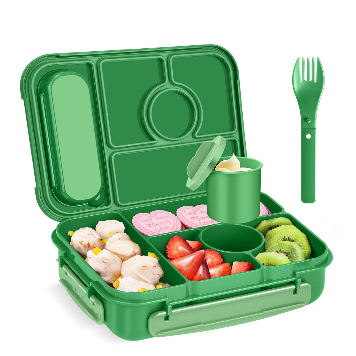 Amathley Bento Box Adult Lunch Box Kids,Lunch Containers for Adults/Kids/Toddler,5 Compartments Bento Lunch Box with Sauce Vontainers,Microwave & Dishwasher & Freezer Safe,BPA-Free (Red lily)