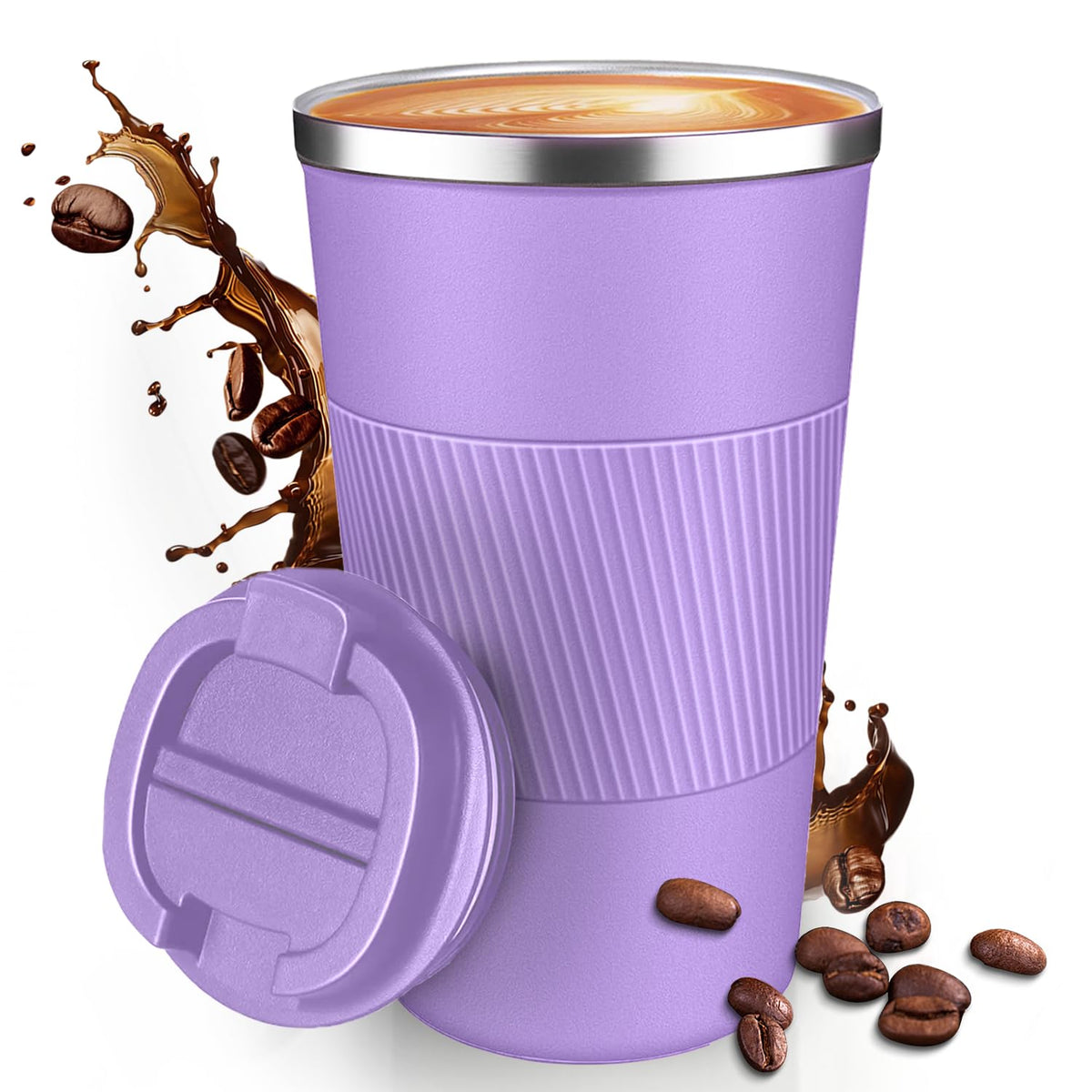12OZ Travel Coffee Mug Insulated Coffee Cup with Spill Leak Proof Lid, Portable Stainless Steel Tumbler Reusable Hot and Cold Water Mug for Car, Daily, Camping-Black