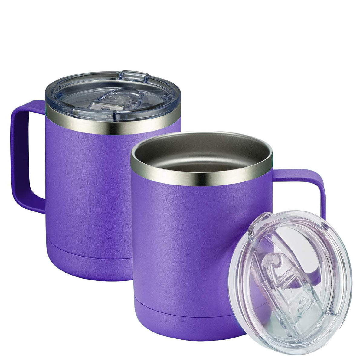 MEWAY 12oz Coffee Mug With Handle and Sliding Lid,Stainless Steel Travel Tumbler Cup with Handle,Double Wall Vacuum Insulated Camping Cup for Hot & Cold Drinks Tea (Lilac,Set of 1)
