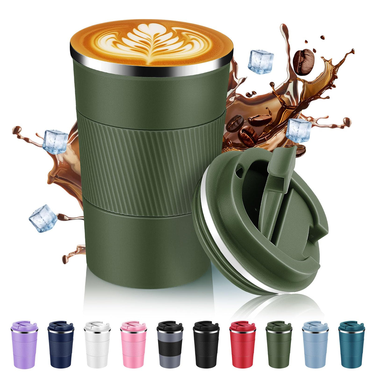 Volhoply 13 oz Stainless Steel Insulated Travel Coffee Cup with Fip Lid,Reusable Double Wall Vacuum Metal Coffee Mug,Portable to Go Leak Proof Cafe Mugs for Hot & Cold Drinks(Pink,1)