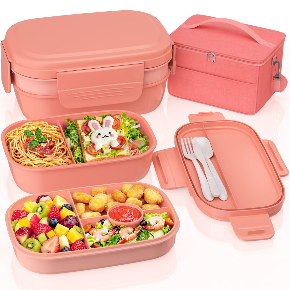 Adults Bento Lunch Box Set with Lunch Bag for Work, Dining Out（Grey）