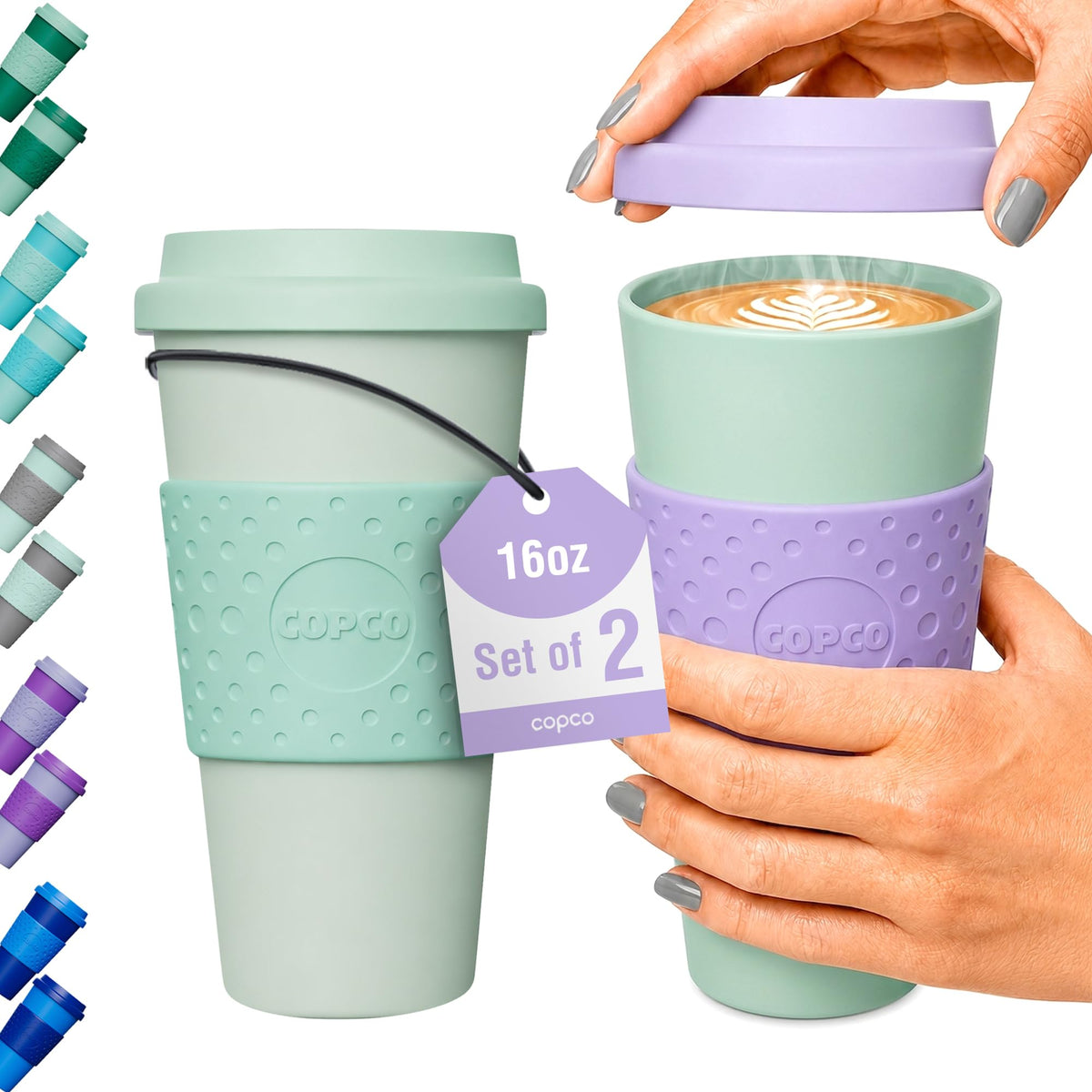Copco Acadia Travel Mug with Lid, 16 Oz - Aqua & Gray, Set of 2