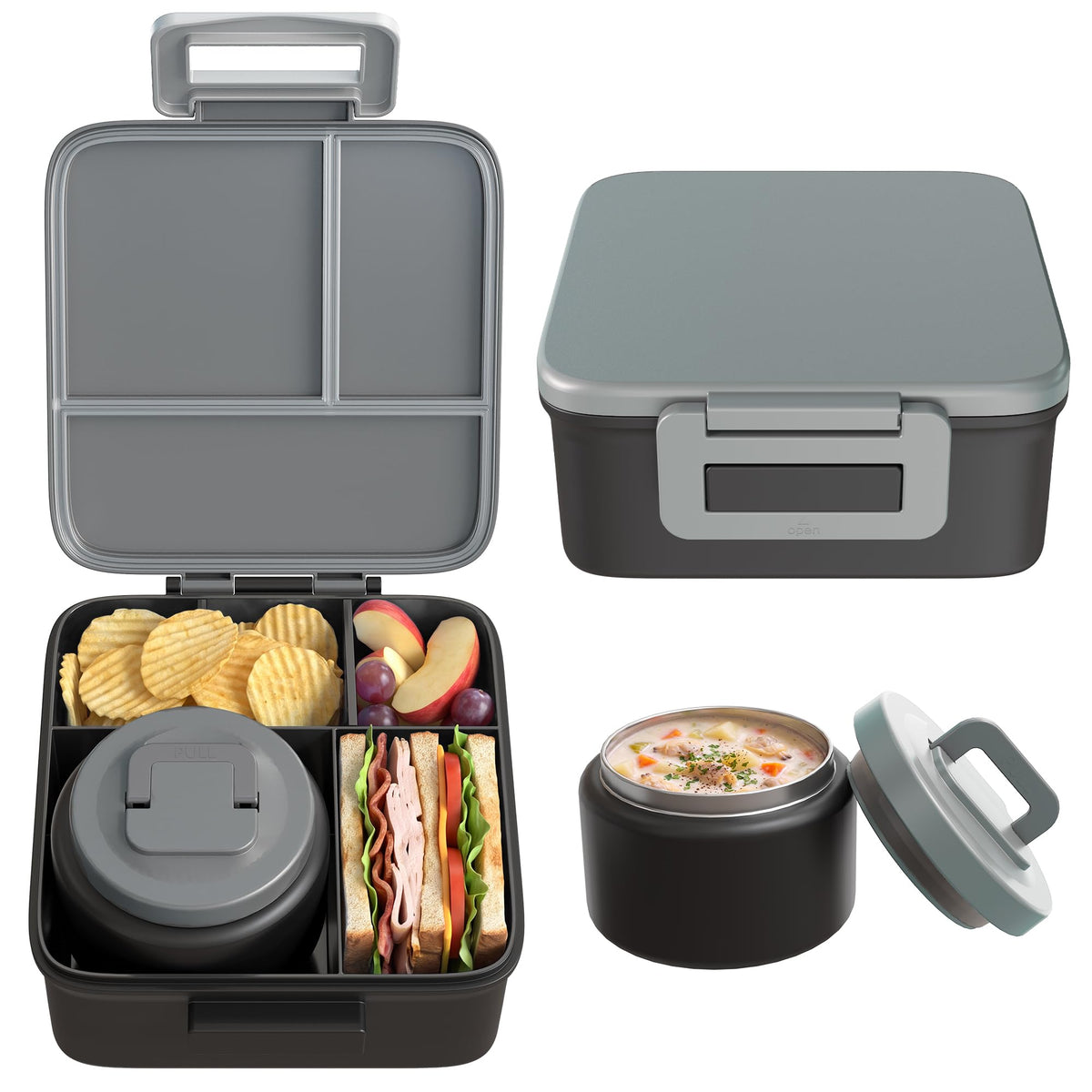 MAISON HUIS Bento Lunch Box with 8oz Soup Thermo, 5-Compartment Leak-Proof Container, Thermo Hot Food Jar and Insulated Lunch Bag, BPA Free,Travel, School