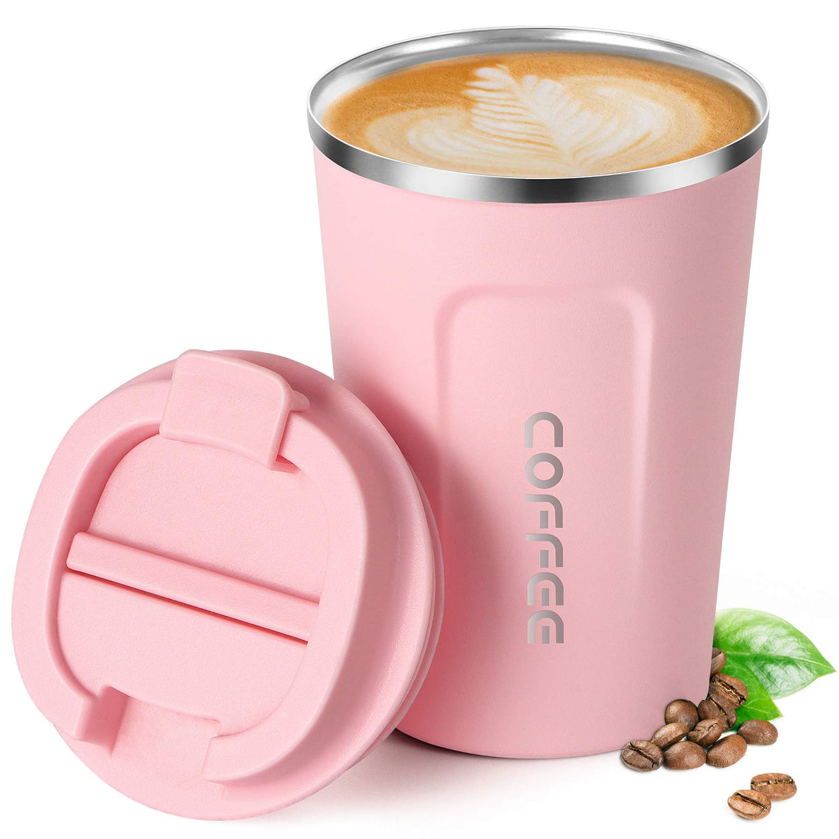 17oz (510ml) Vacuum Insulated Coffee Travel Mug, Leak proof Double Wall Stainless Steel Reusable Cup with Lid, Thermal Tumbler for Hot and Cold Drinks, Matte Texture White
