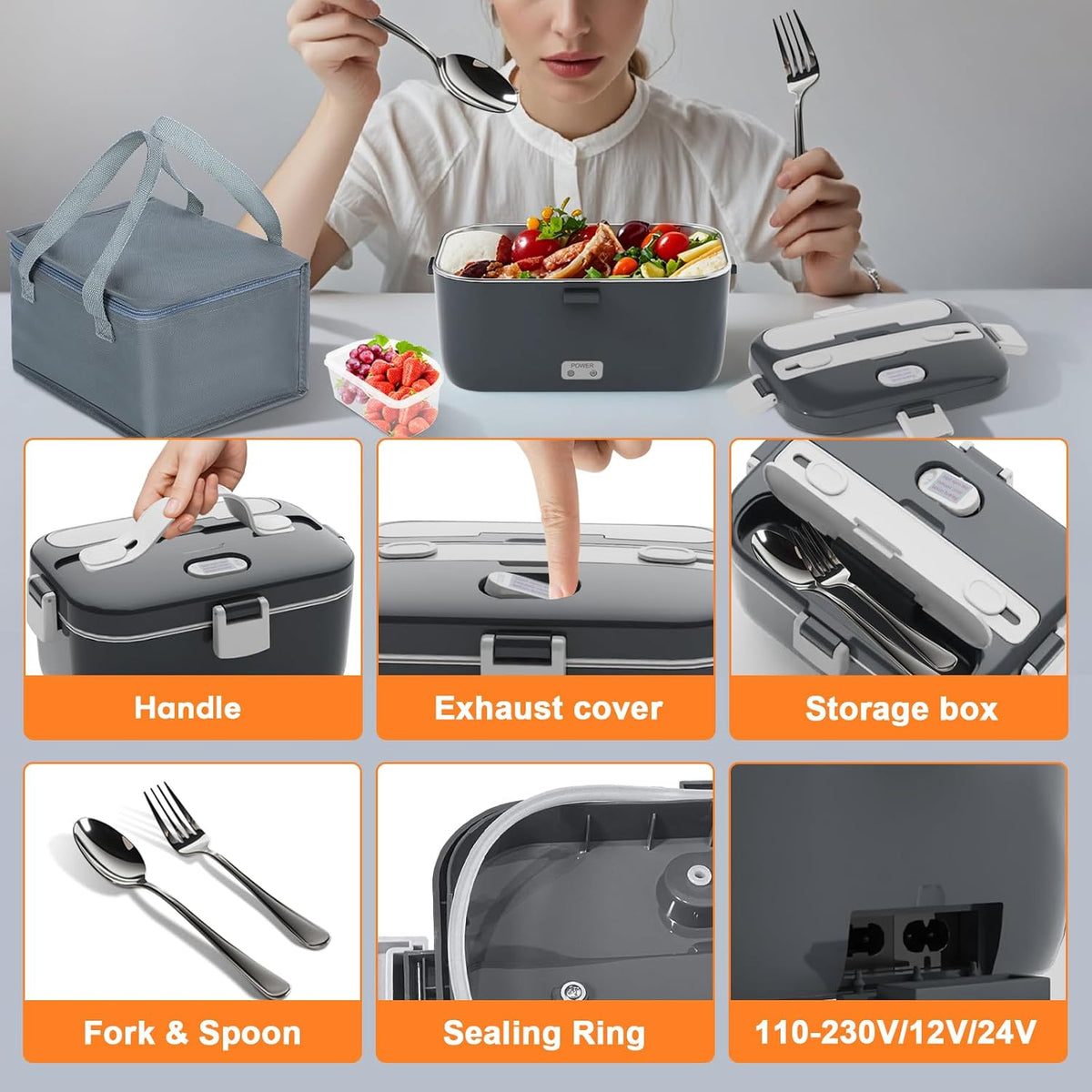 DUPASU Electric Lunch Box Food Warmer, 1.8L Heated Lunch Box for Adults