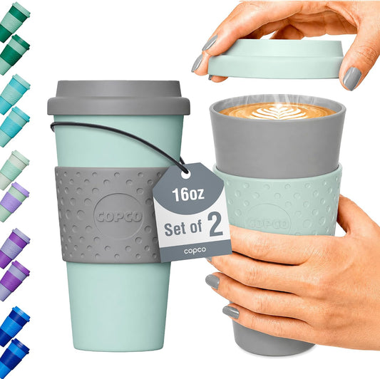 Copco Acadia Travel Mug with Lid, 16 Oz - Aqua & Gray, Set of 2
