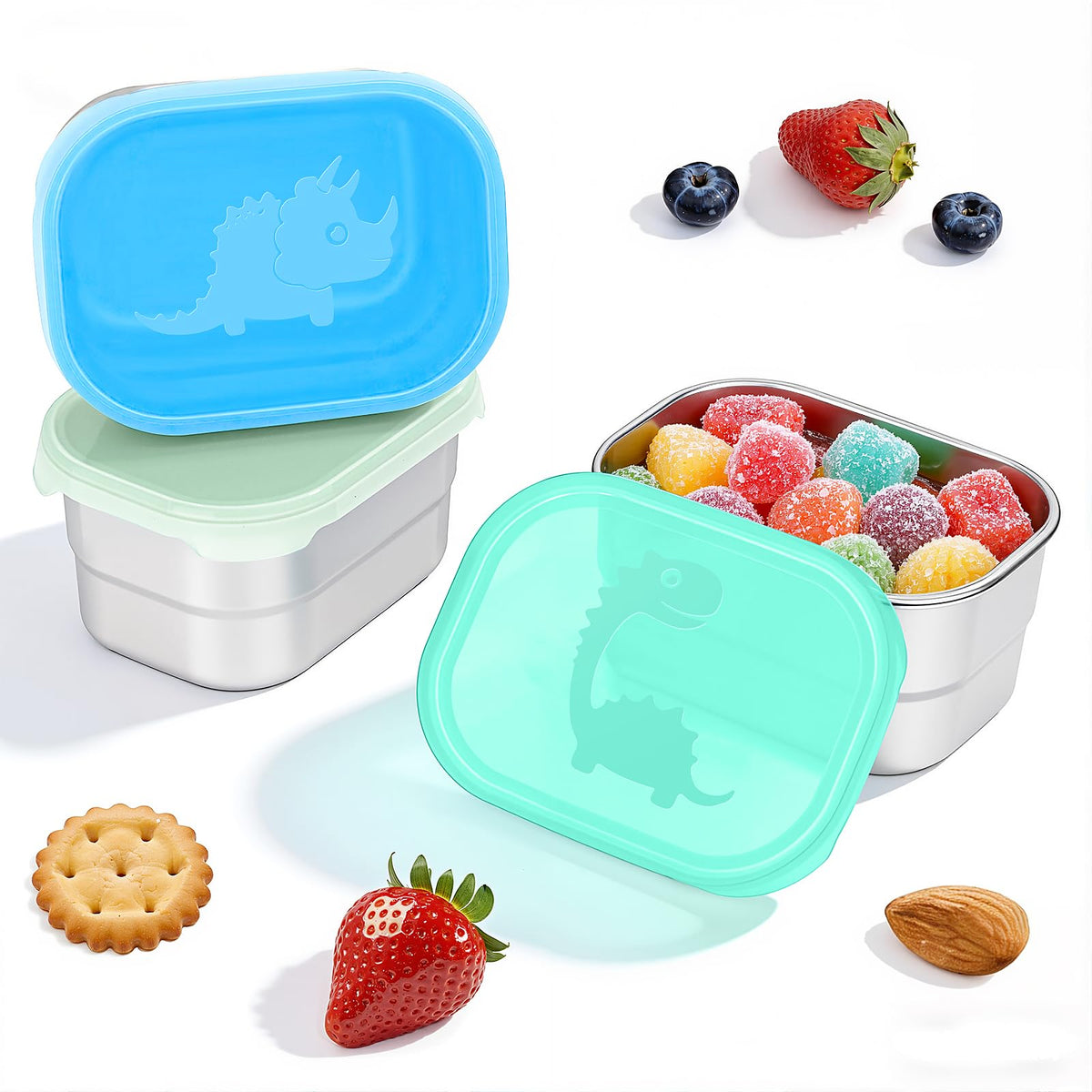 Tanjiae 4Pack 8oz Small (1 CUP) Stainless Steel Snack Containers for Kids | Reusable Easy Open Toddler Snack Containers with Silicone Lids | Stackable Toddler Lunch Box for Daycare, School and Travel