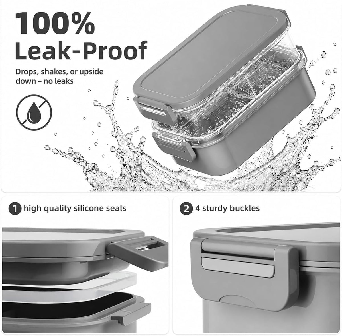 Adults Lunchbox Bento Box with Lunch Bag- 74 OZ All-in-One Stackable Lunch Box for Adults Kids Women Men Leakproof Bento Large Lunch Box Containers with Fork Spoon Sauce Box for Work School (Grey)