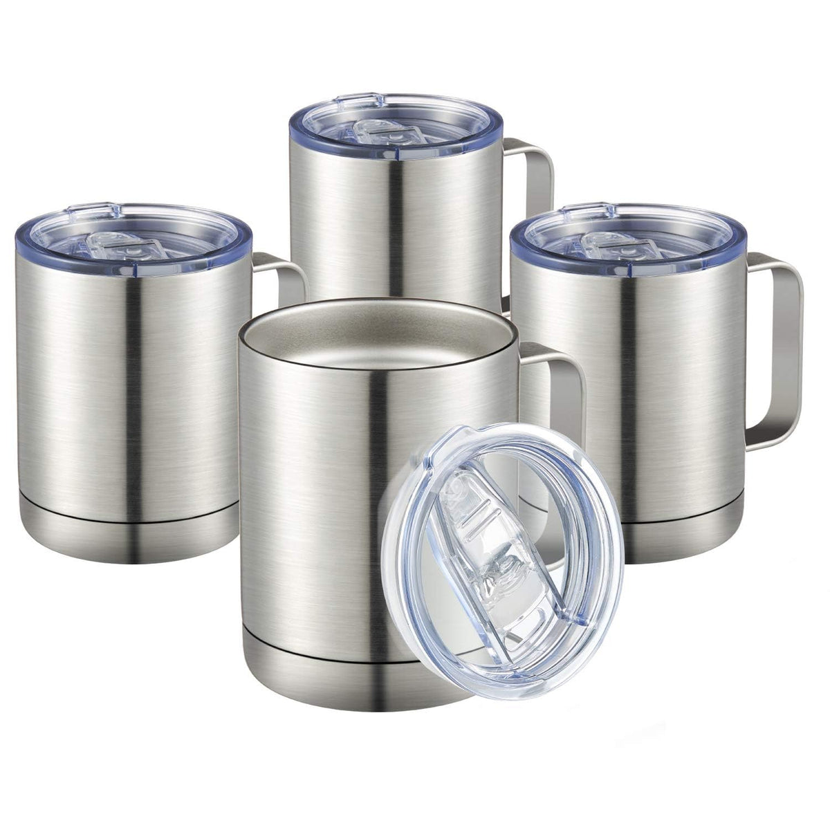 MEWAY 12oz Coffee Mug With Handle and Sliding Lid,Stainless Steel Travel Tumbler Cup with Handle,Double Wall Vacuum Insulated Camping Cup for Hot & Cold Drinks Tea (Lilac,Set of 1)