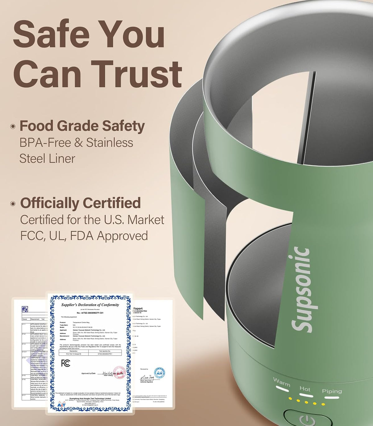 Supsonic Heated Coffee Mug, 14oz Smart Constant Temperature Travel Mug (S1)