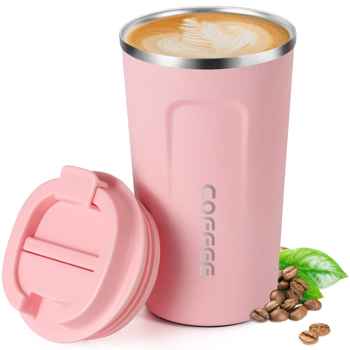 17oz (510ml) Vacuum Insulated Coffee Travel Mug, Leak proof Double Wall Stainless Steel Reusable Cup with Lid, Thermal Tumbler for Hot and Cold Drinks, Matte Texture White