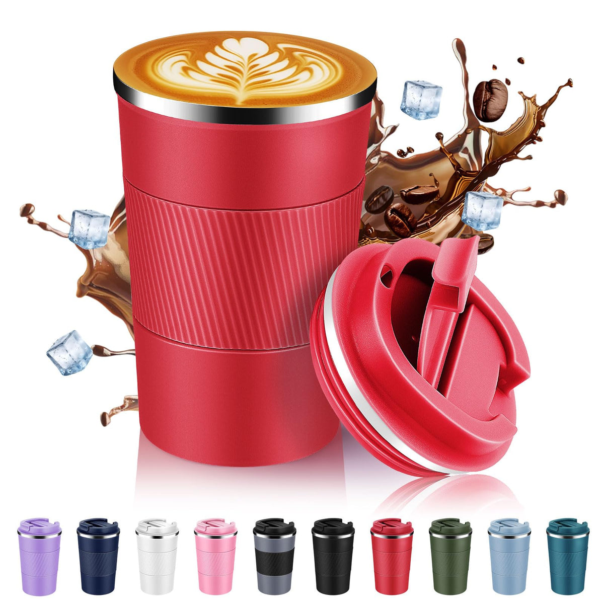 Volhoply 13 oz Stainless Steel Insulated Travel Coffee Cup with Fip Lid,Reusable Double Wall Vacuum Metal Coffee Mug,Portable to Go Leak Proof Cafe Mugs for Hot & Cold Drinks(Pink,1)
