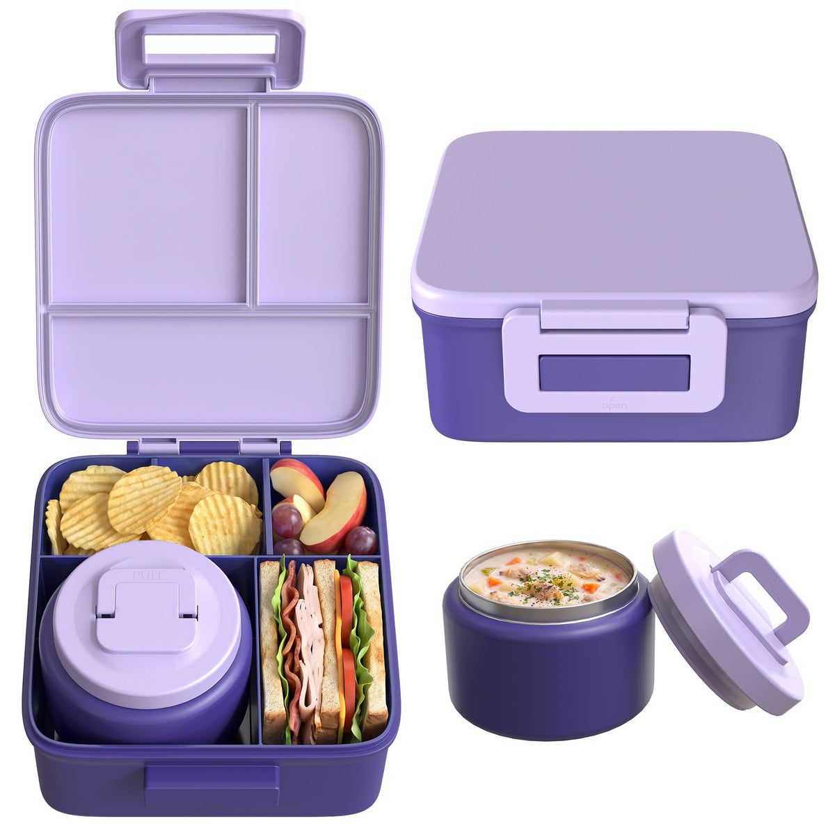 MAISON HUIS Bento Lunch Box with 8oz Soup Thermo, 5-Compartment Leak-Proof Container, Thermo Hot Food Jar and Insulated Lunch Bag, BPA Free,Travel, School