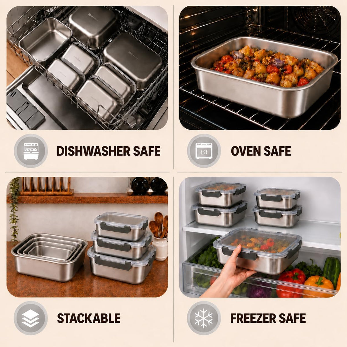 8 PCS Stainless Steel Lunch Box 4-Size Food Storage Containers with Lids
