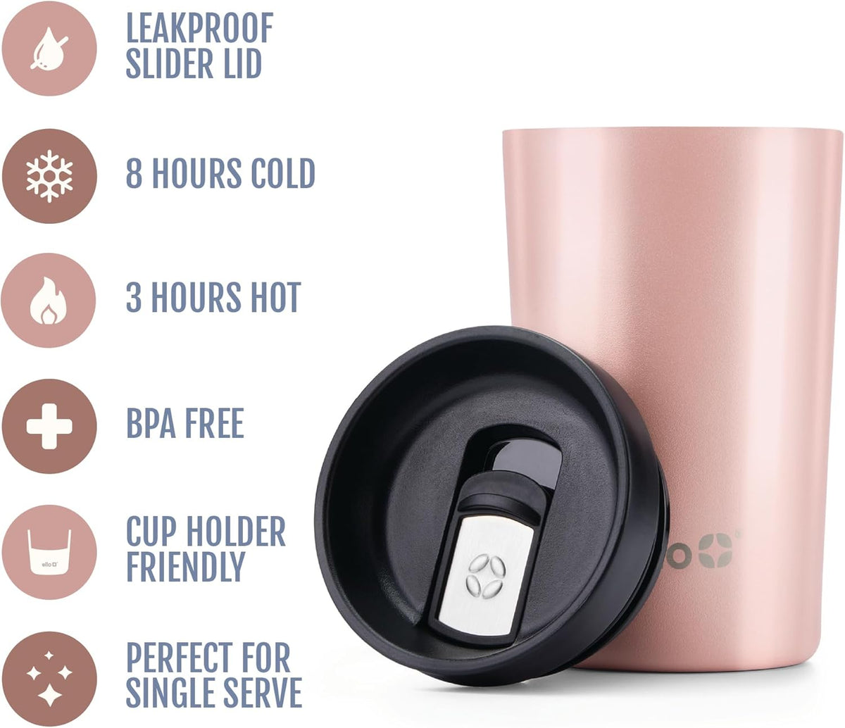 Ello Jones Stainless Steel Travel Coffee Mug - Travel Tea Mug, 11oz, Rosegold