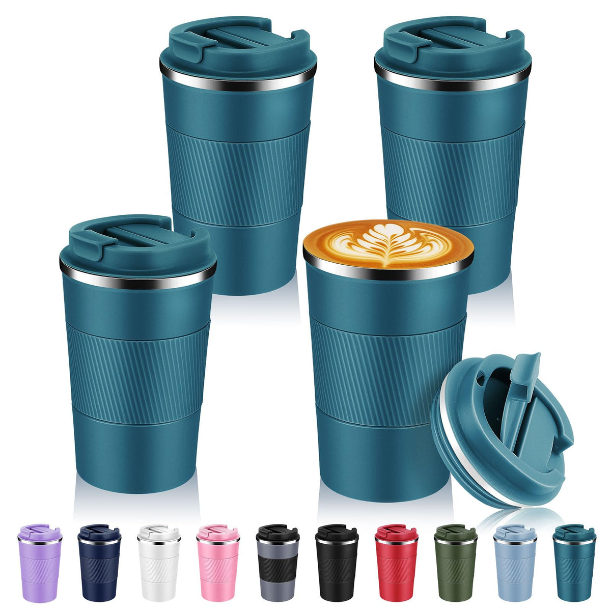 Volhoply 13 oz Stainless Steel Insulated Travel Coffee Cup with Fip Lid,Reusable Double Wall Vacuum Metal Coffee Mug,Portable to Go Leak Proof Cafe Mugs for Hot & Cold Drinks(Pink,1)