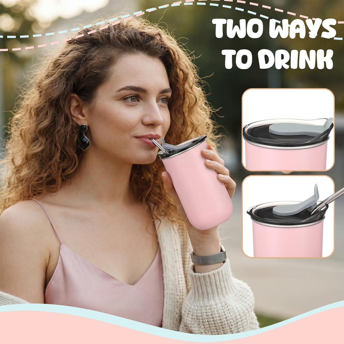 Remerry 4 Pack 10 oz Stainless Steel Wine Tumbler with Lids Double Wall Vacuum Insulated Travel Mugs Includes 4 Straws and 4 Straw Brushes for Hot Cold Drinks Tea Coffee Cocktails (4 Colors)