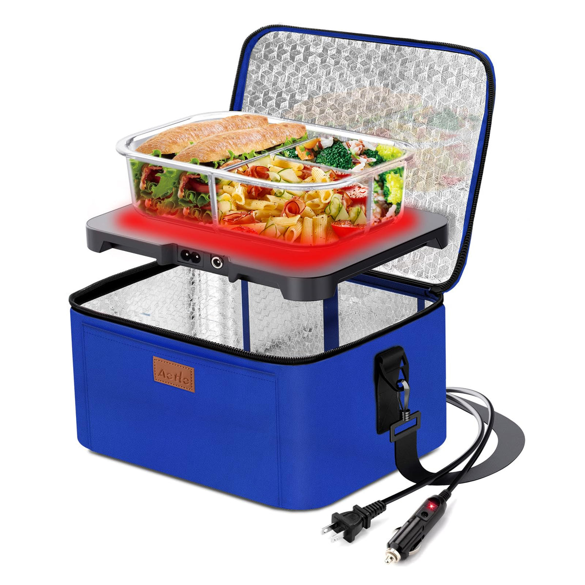 Aotto Portable Oven, Electric Lunch Box Food Heater - 12V/24V/110V 3-in-1 Car Food Warmer - Mini Personal Microwave Heated Lunch Box Warmer for Car, Truck, Travel, Office & Home Use - Black
