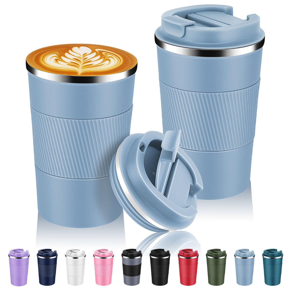 Volhoply 13 oz Stainless Steel Insulated Travel Coffee Cup with Fip Lid,Reusable Double Wall Vacuum Metal Coffee Mug,Portable to Go Leak Proof Cafe Mugs for Hot & Cold Drinks(Pink,1)