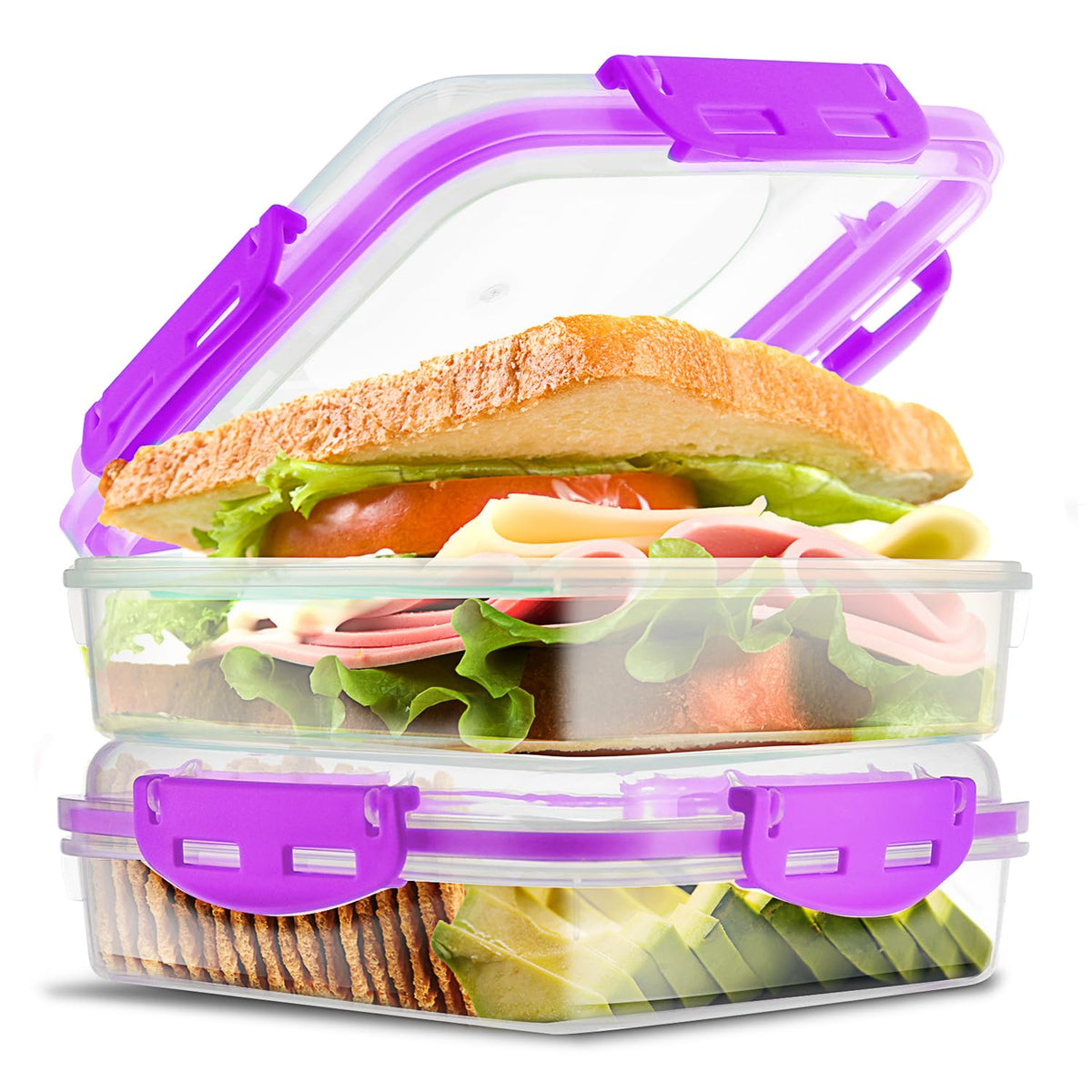 Tafura 2 Pack Sandwich Containers with Lids, BPA-Free, Black